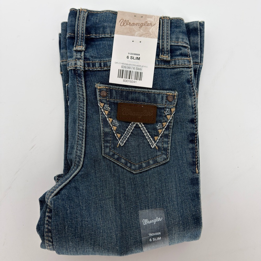Wrangler Girls Trouser Jeans 6 Slim Blue Denim Wide Leg Western 112338909